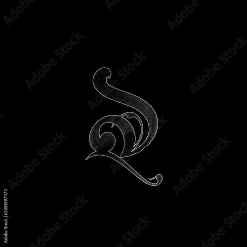 White swirly decorative line icon on black