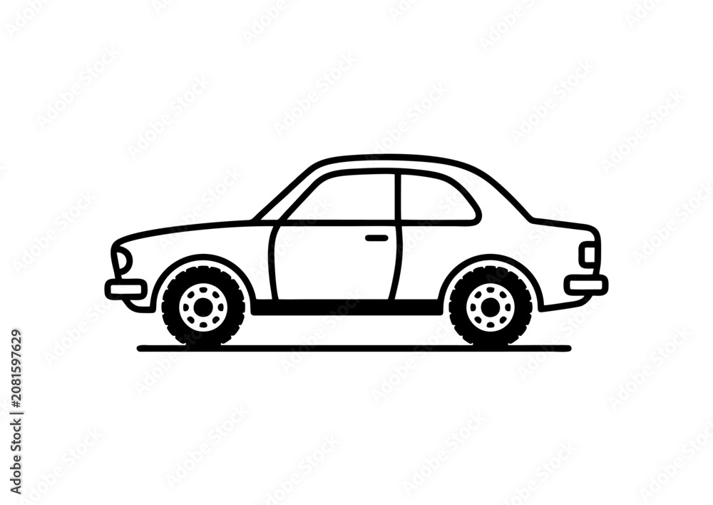 Naklejka premium Black Classic Sedan Car Icon Vector Isolated on White Background, Retro Automobile Vehicle Symbol for Transportation, Mobile App, Web and UI Design