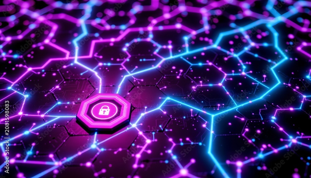 Fototapeta premium Futuristic Digital Network with Neon Hexagonal