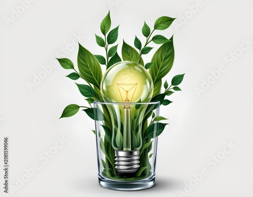 Energyefficient Led Bulb with Green Foliage Glass Container