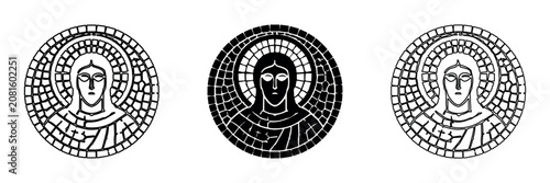 Obraz na plátně Ancient mosaic icon of Christ Pantocrator in three distinct styles