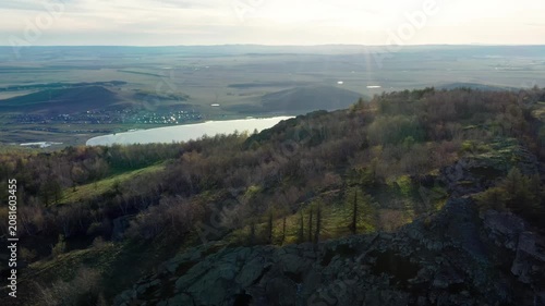 Southern Urals in spring: Irendyk ridge and Talkas Lake at sunset.