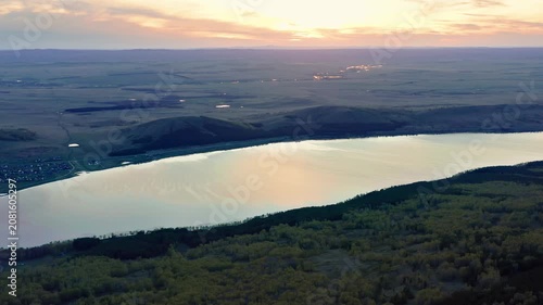 Southern Urals in spring: Irendyk ridge and Talkas Lake at sunset.