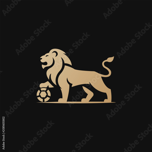 Golden Lion with Soccer Ball Sports Logo