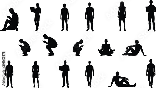 Canvastavla Collection of human silhouette figures in various poses and activities
