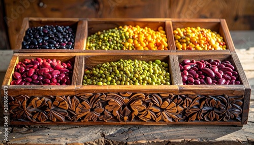 Colorful autumn harvest of fresh vegetables in wooden crates.