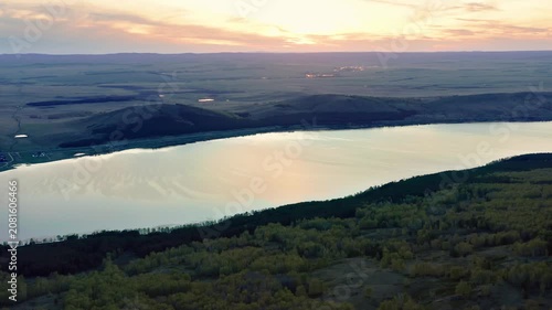 Southern Urals in spring: Irendyk ridge and Talkas Lake at sunset.
