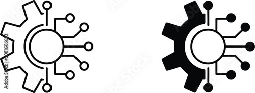 Fotografie Digital transformation icons featuring gear, circuit, automation, and technology symbols in editable line vector illustration style