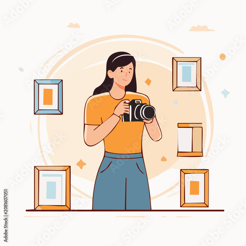 Woman taking a photo with camera.