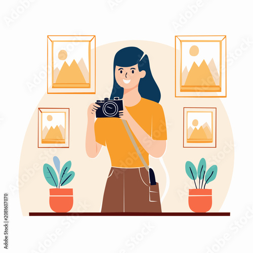 Woman taking photos in a room.