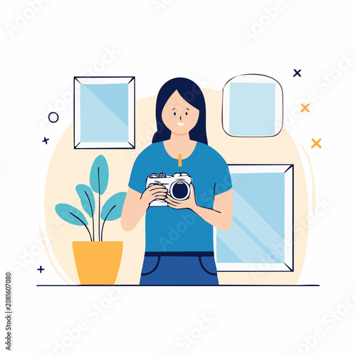 Woman taking a photo with camera.