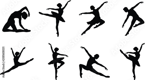 Canvas-taulu Ballet Dancer Silhouettes Set with Elegant Ballerina and Modern Dance Poses Isol