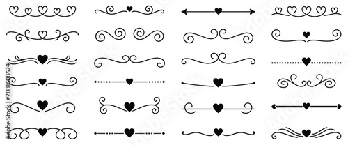 Cuadro en lienzo Decorative Heart Dividers: A collection of elegant, hand-drawn dividers featuring hearts and swirls, perfect for adding a touch of romance and charm to invitations, stationery, and digital designs