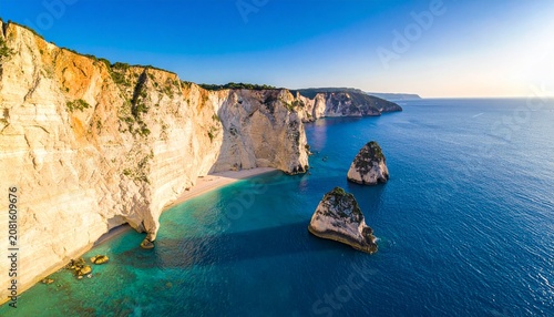 Serene turquoise sea cave with small boat and rock formations.