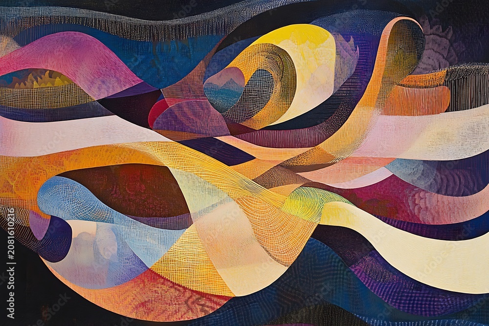 Fototapeta premium Abstract expressionist painting with flowing organic shapes and vibrant colors