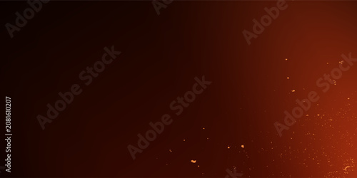 Abstract fire particles on a night sky with bokeh. Hot glowing fire sparks on black. Burning ashes and fire embers with smoke. Bright fire sparks flying up. Danger, conflagration, blaze. eps 10