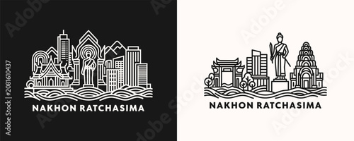 Fotografi Nakhon Ratchasima Thailand cityscape illustration with line art skyline featurin