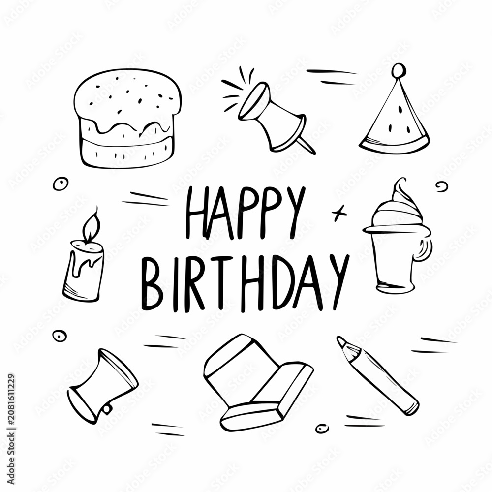 Fototapeta premium Happy birthday celebration icons and symbols.
