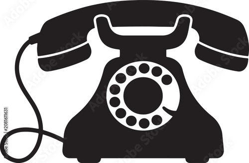 Εκτύπωση καμβά Black and white silhouette of a vintage rotary telephone with a handset resting