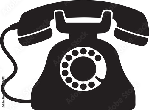 Φωτογραφία Black and white silhouette of a vintage rotary telephone with a handset resting