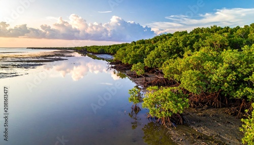 Serene river winding through lush green valley landscape.
