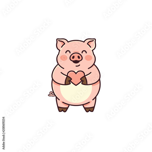Cute cartoon pig holding a heart