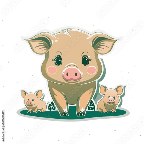 Cute cartoon pigs family illustration