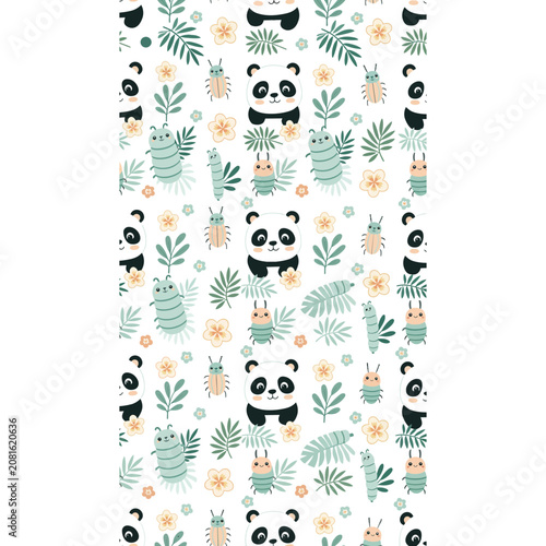 Cute Pandas and Insects Pattern