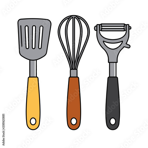 Kitchen Utensils: Spatula, Whisk, and Peeler