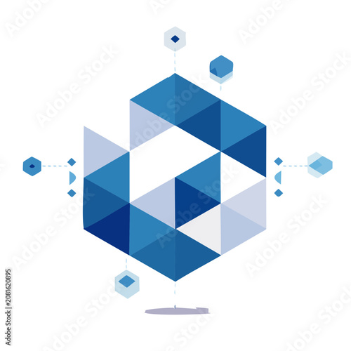 Low Poly Geometric Cube with Floating Elements