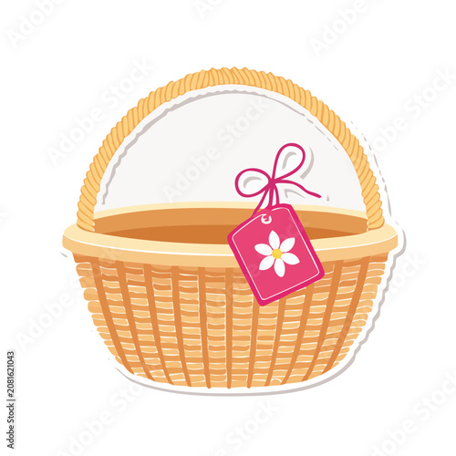 Wicker basket with flower tag