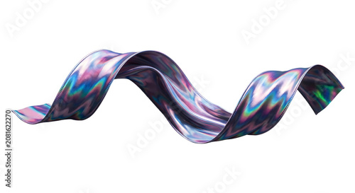Abstract holographic iridescent wavy ribbon texture with holographic iridescent abstract gradient on Isolated transparent background png. generated with AI