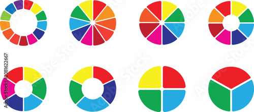Fotografi Pie chart icon set with segmented circle symbols, editable EPS vector, isolated, clean infographic design