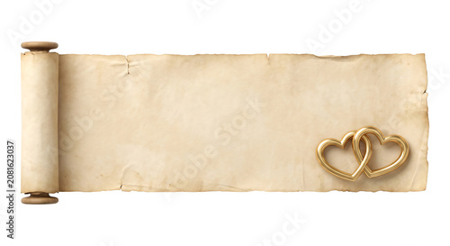 Vintage paper scroll with decorative hearts parchment valentines anniversary  on Isolated transparent background png. generated with AI