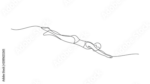 Photos minimalist continuous line drawing of female swimmer gliding in streamlined free