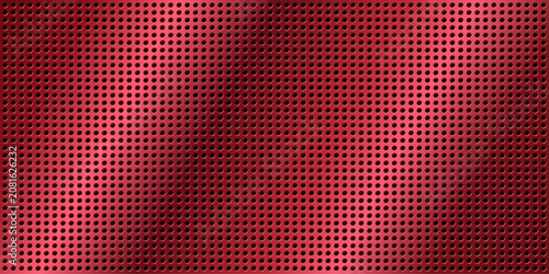 Billede på lærred Realistic red perforated metal plate texture with round holes