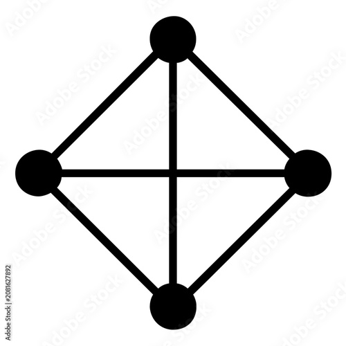 Connected nodes vector icon illustration with bold black dots and clean geometric lines, minimalist network symbol for data links, collaboration, systems thinking, innovation, technology and workflows