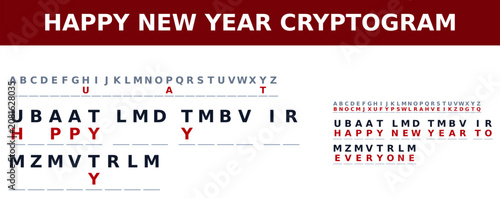 Engaging Happy New Year cryptogram puzzle showcasing encoded phrases for festive celebrations, representing the concept of decoding messages for holidays.  