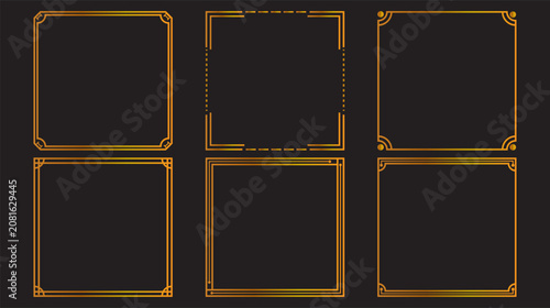 Set of ornate gold rectangular frames for design projects with rectangle