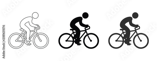 Fotografía Bicycle rider icons featuring outline, silhouette, and blue fill styles depictin