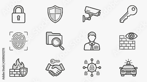 Obraz na płótnie Elegant Monochrome Icons Set Featuring Security Surveillance Identity and Safety