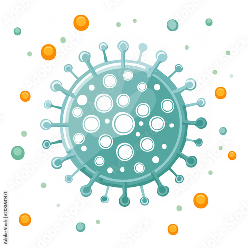 Flat illustration of a virus cell with particles