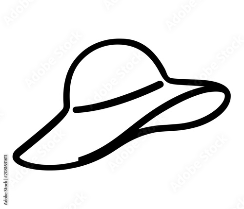 Clean flat vector line icon featuring a simple sun hat silhouette, made for summer event materials, travel apps, beach menus, or lifestyle layouts.