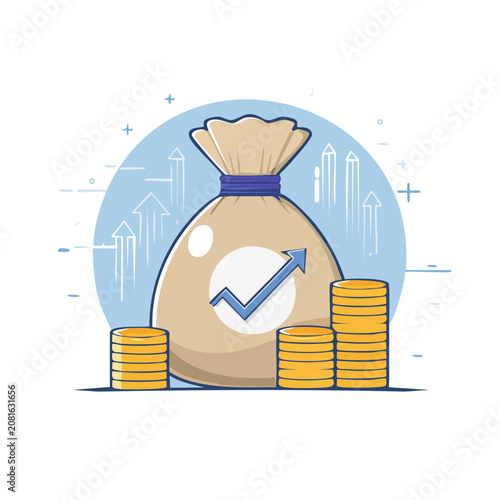 Money bag with coins and growth chart illustration