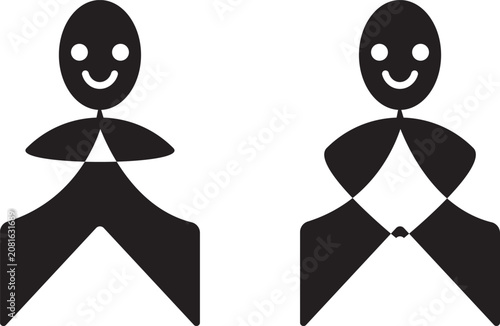 Abstract stick figure pictograms featuring geometric body shapes, pictogram