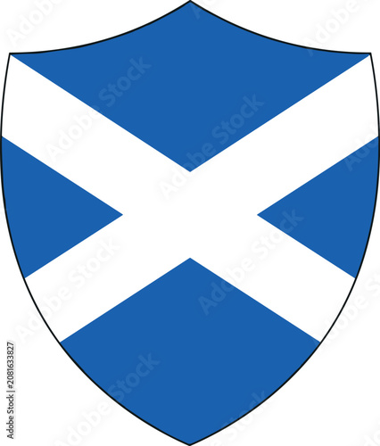 Scottish flag shield. Blue shield with a white saltire for heraldic or national identity