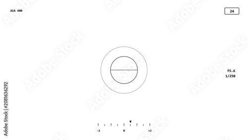 Fotografi Classic SLR camera viewfinder overlay with split prism focus circle, exposure me