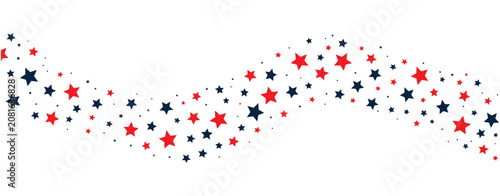 Star background, American 4th of July banner, red blue stars falling wave, Independence Day Memorial Day holiday design, vector illustration