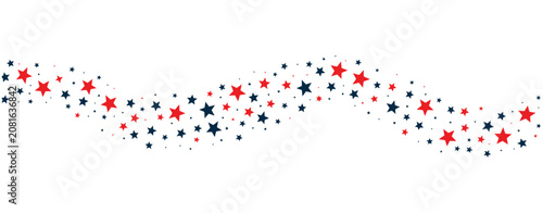 Star background, American 4th of July banner, red blue stars falling wave, Independence Day Memorial Day holiday design, vector illustration