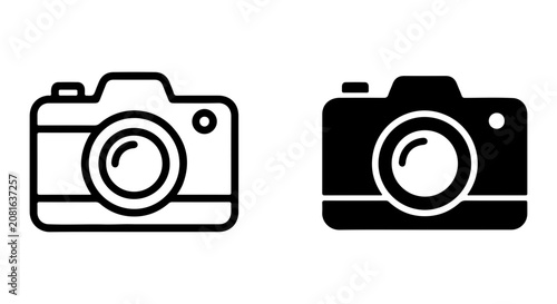 Simple Camera Icons, Outline and Solid Fill, Photography Symbol, Vector Graphics